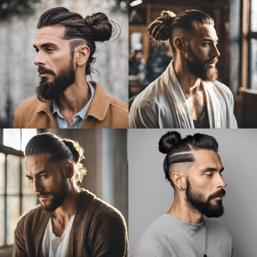 Man with oval face wearing a stylish man bun, demonstrating how to tie long hair back