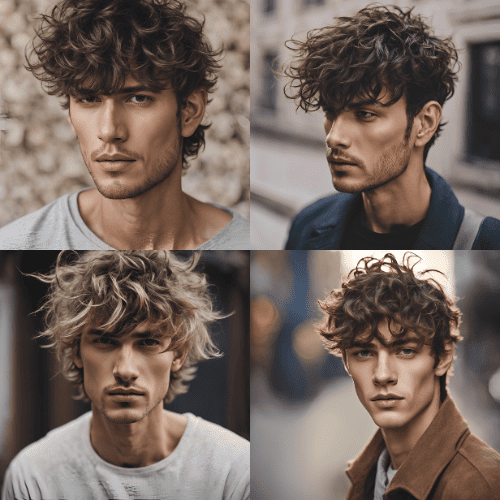 Man with oval face wearing a messy fringe hairstyle, showcasing textured hair swept forward