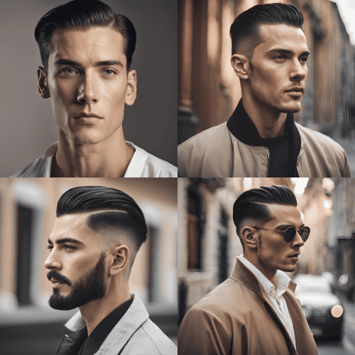 Man with oval face and slicked back undercut, demonstrating short sides and longer hair styled backwards